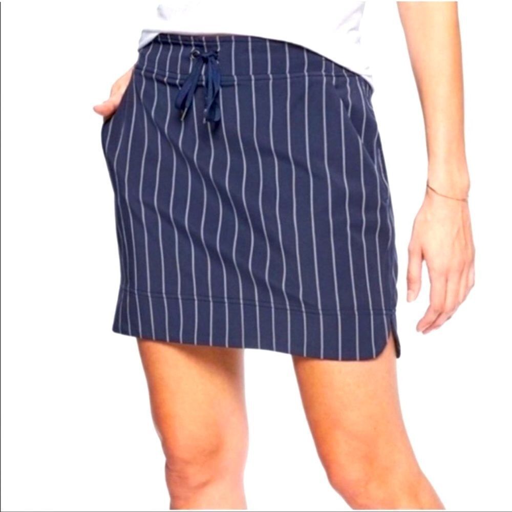 Athleta Midtown Stripe Skirt Skort Navy Blue White 12